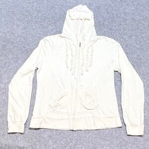 Zoey & Beth Womens‎ Cream Ruffle Trim Zip Up Hoodie Cotton Jacket XL
